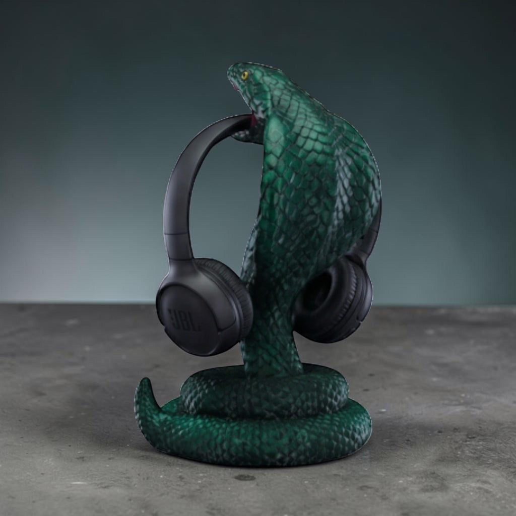 King Cobra Headphone Hanger – 3D Printed Metallic Green Snake Desk Decor