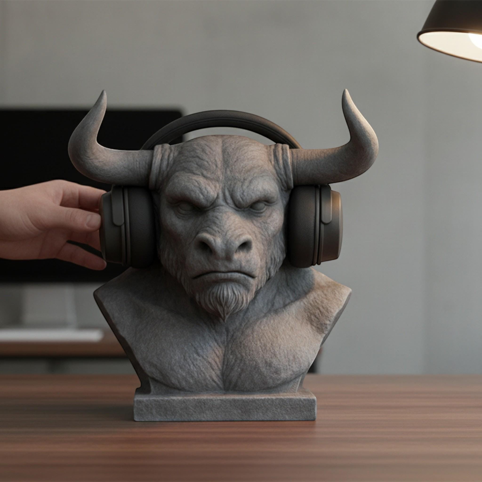 Minotaur Bust Headphone Stand – Horned Headset Holder for Mythology & Gaming Desks