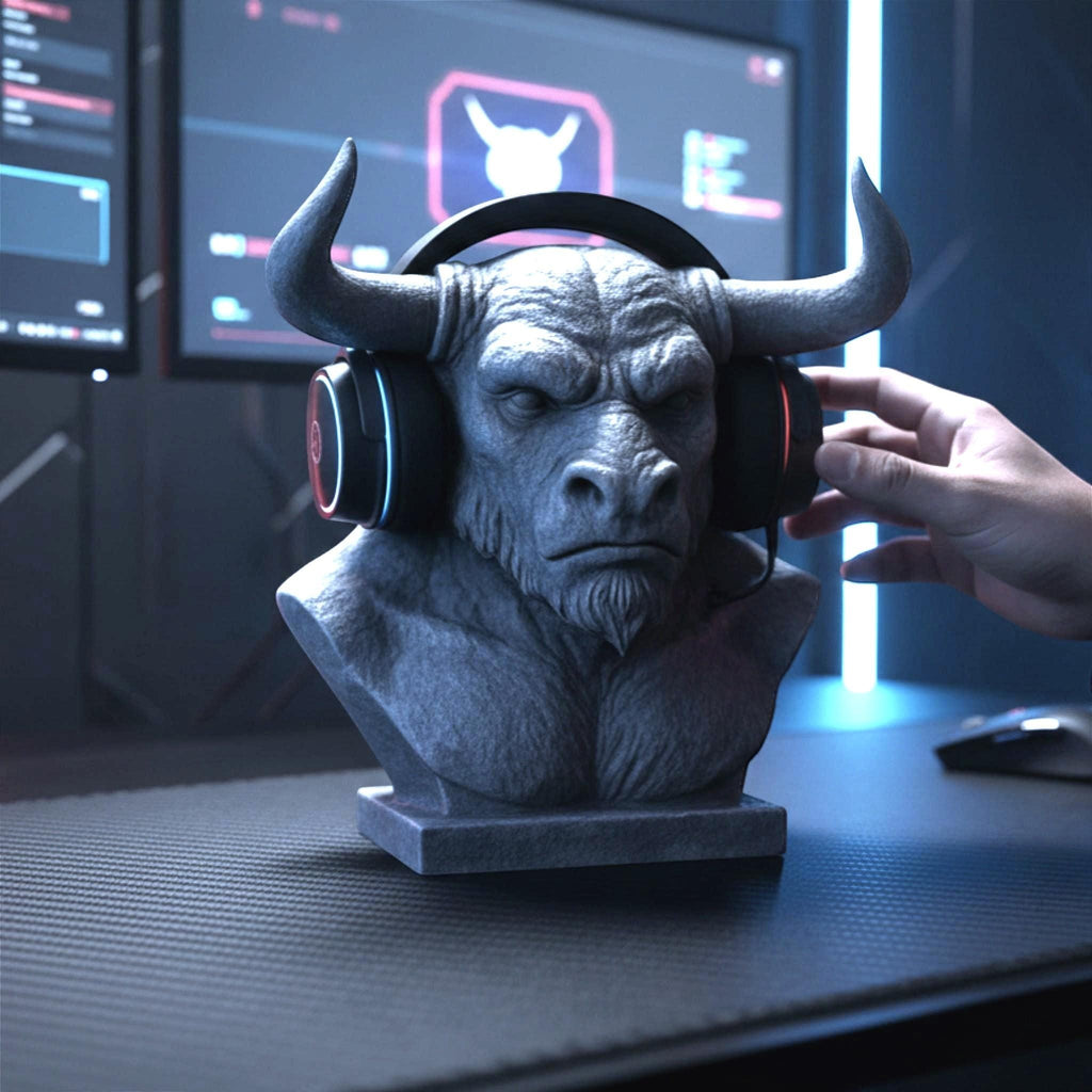 Minotaur Bust Headphone Stand – Horned Headset Holder for Mythology & Gaming Desks