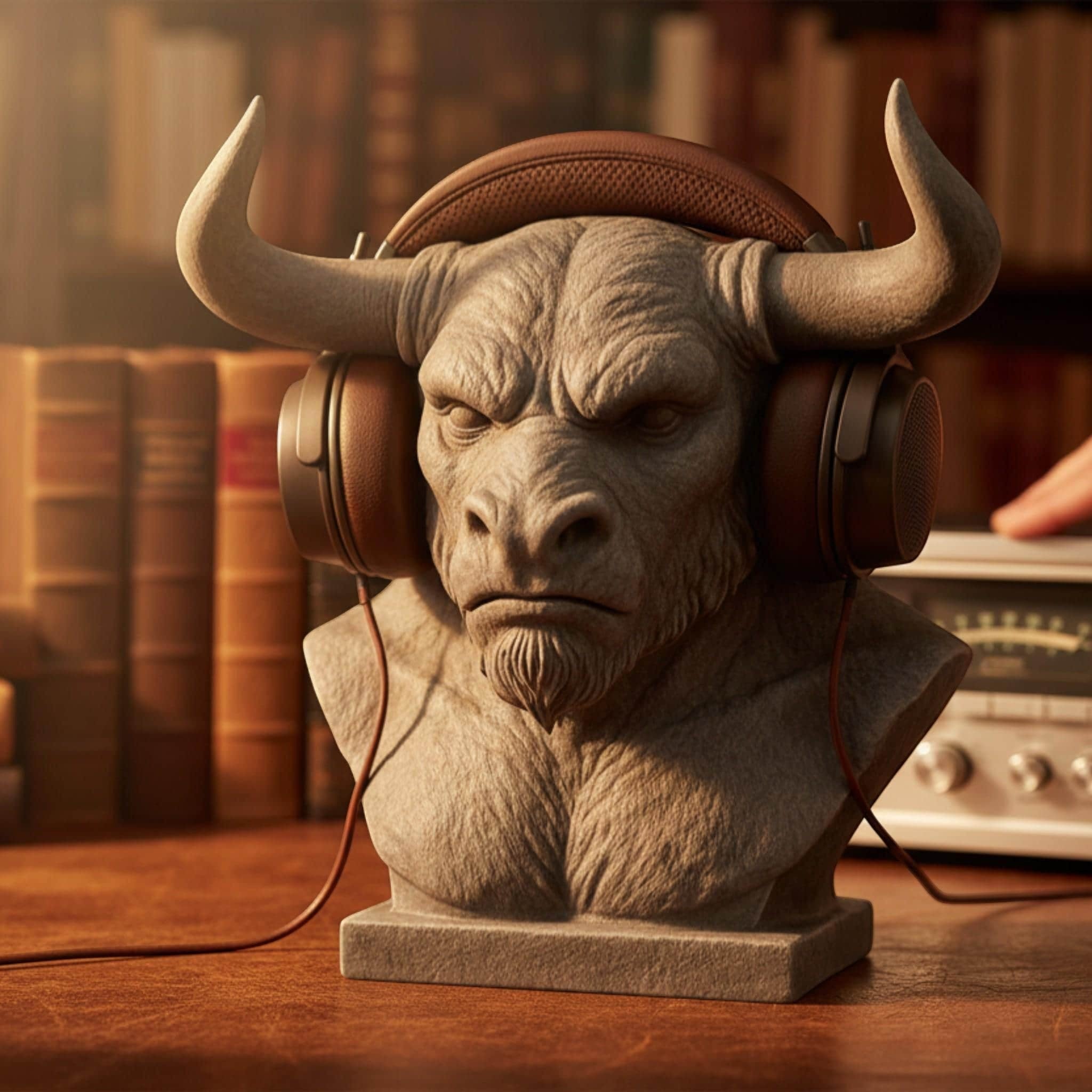 Minotaur Bust Headphone Stand – Horned Headset Holder for Mythology & Gaming Desks