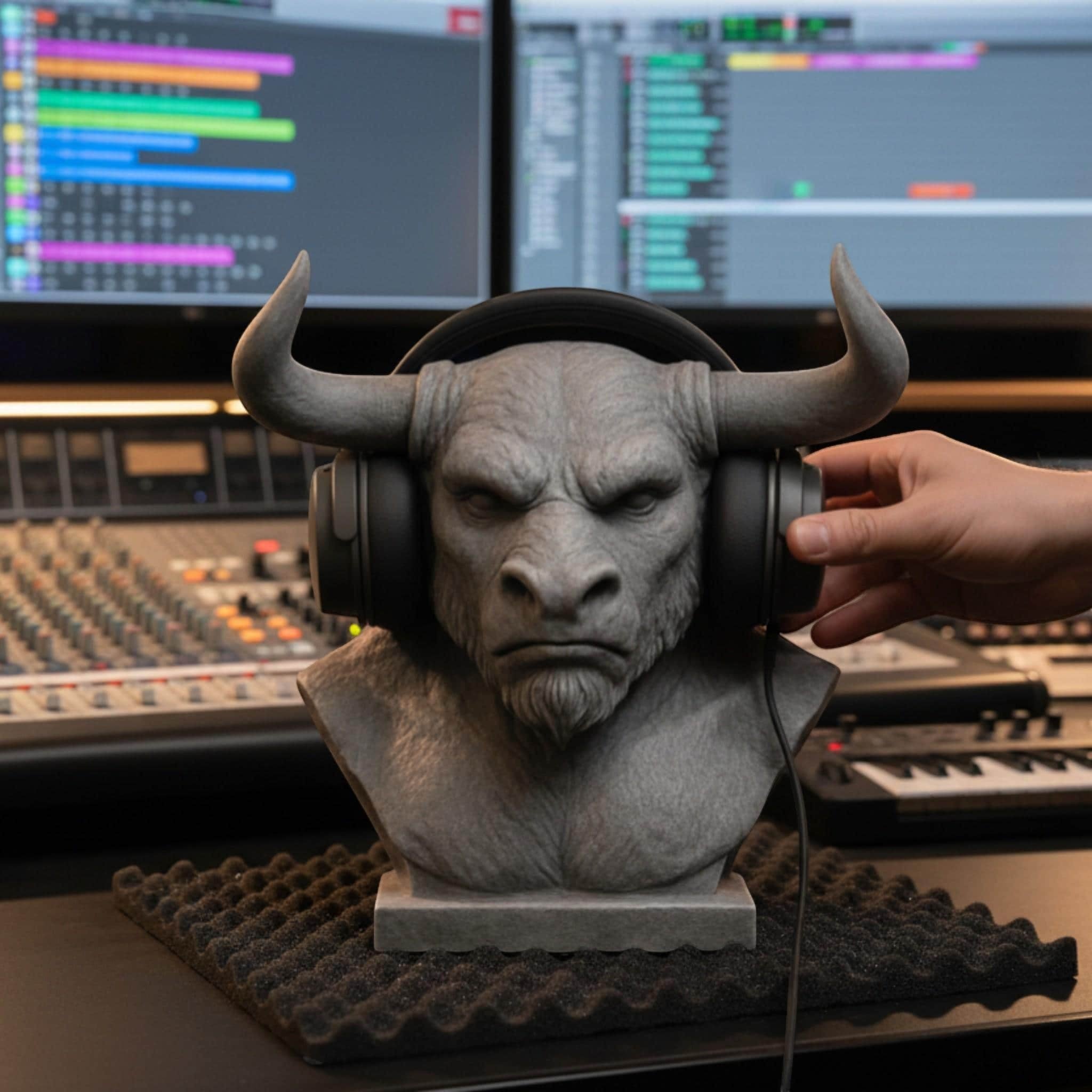 Minotaur Bust Headphone Stand – Horned Headset Holder for Mythology & Gaming Desks