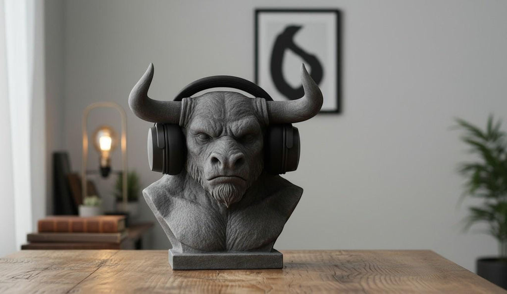 Minotaur Bust Headphone Stand – Horned Headset Holder for Mythology & Gaming Desks