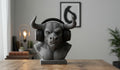 Minotaur Bust Headphone Stand – Horned Headset Holder for Mythology & Gaming Desks
