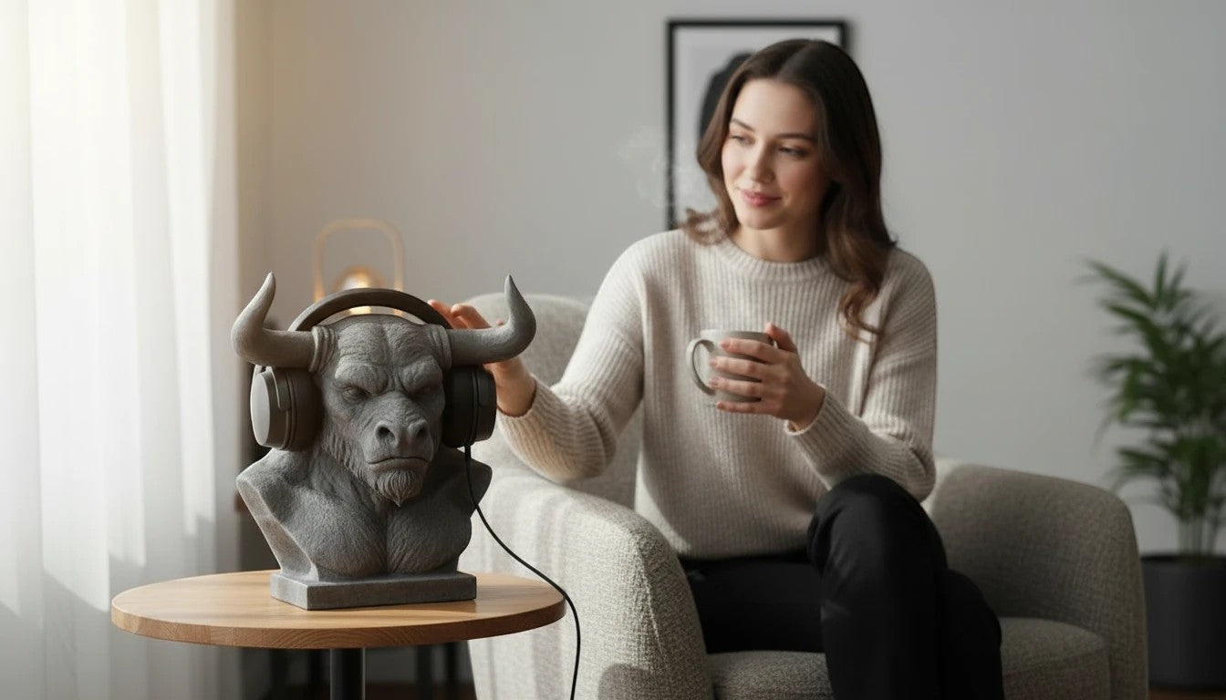 Minotaur Bust Headphone Stand – Horned Headset Holder for Mythology & Gaming Desks