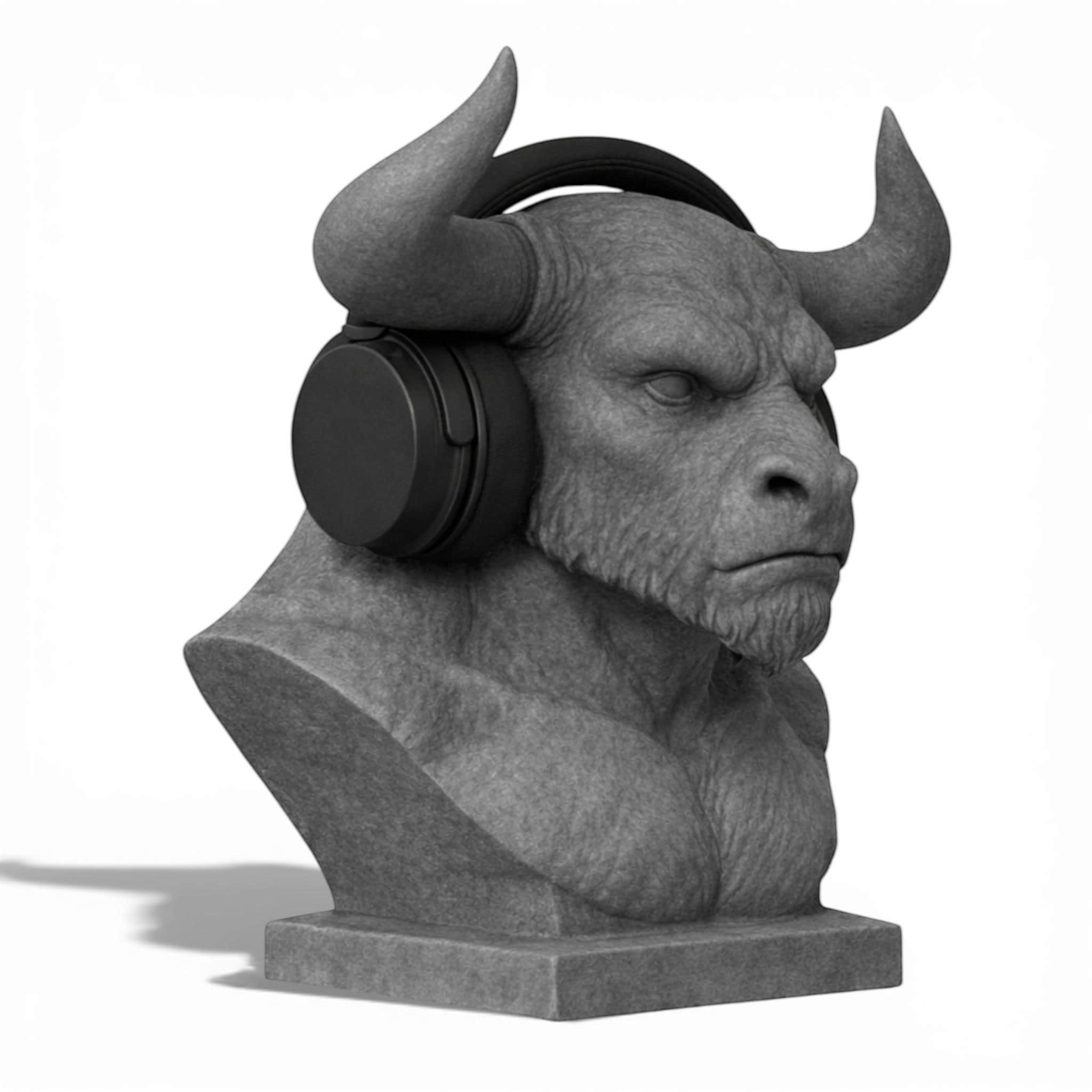 Minotaur Bust Headphone Stand – Horned Headset Holder for Mythology & Gaming Desks