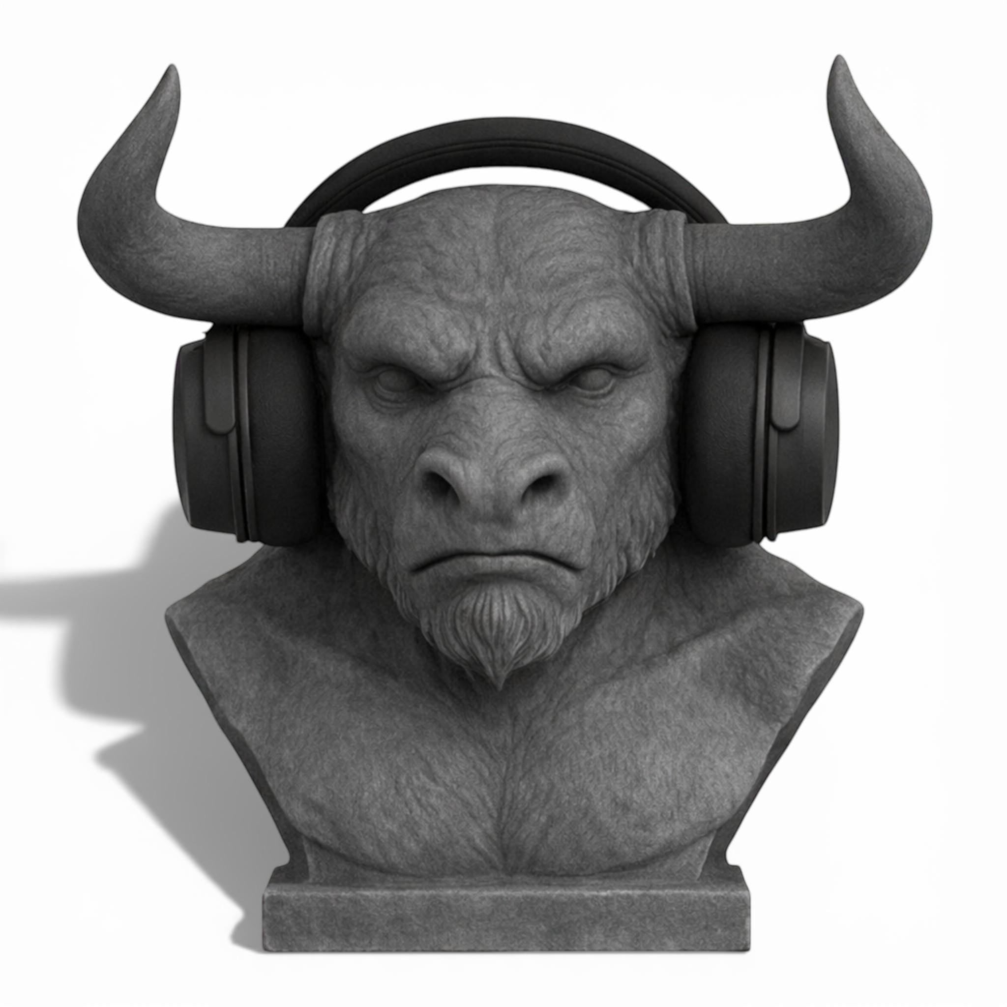 Minotaur Bust Headphone Stand – Horned Headset Holder for Mythology & Gaming Desks