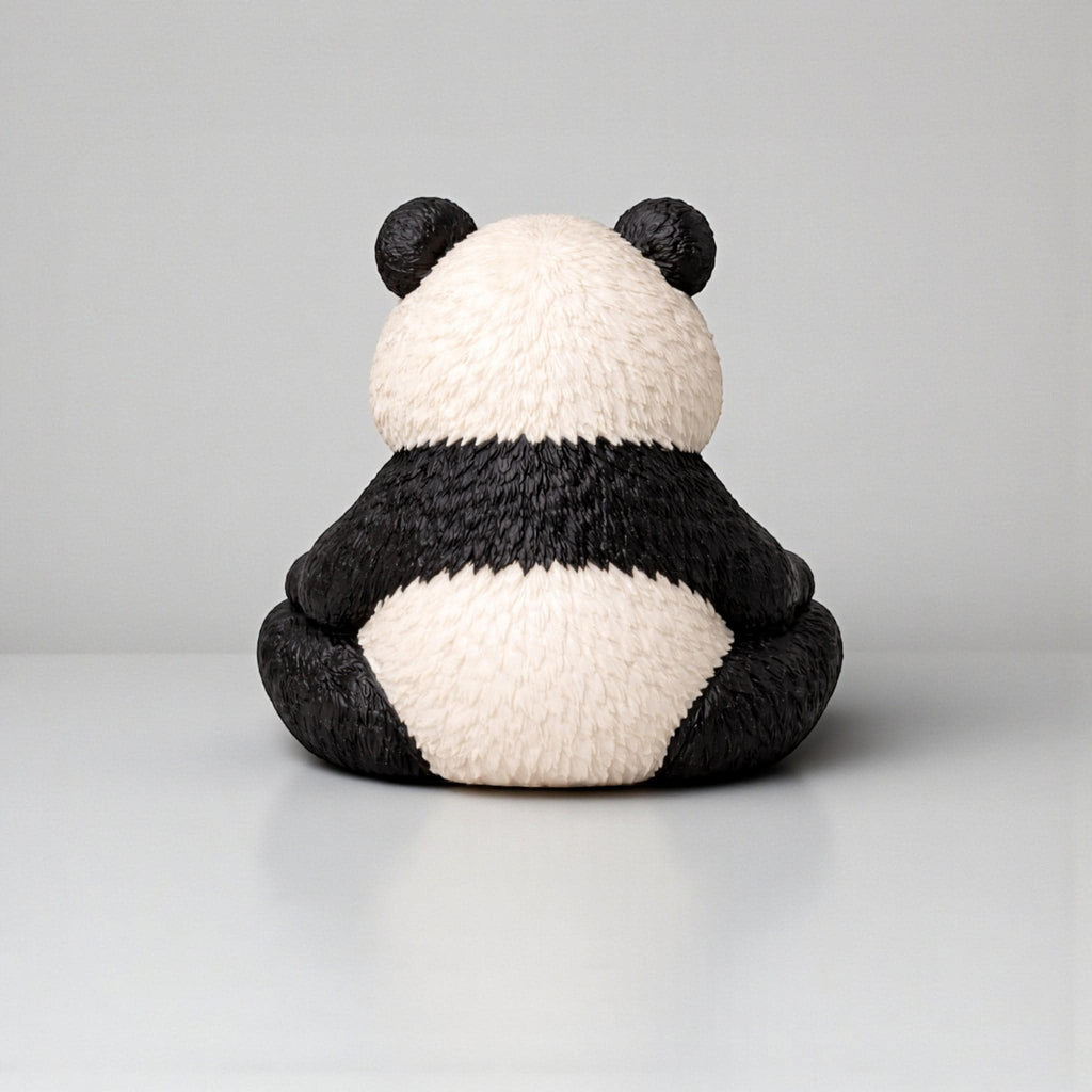 Happy3dWorld 3D printed panda headphone stand showing the detailed black and white fur texture from the back view.
