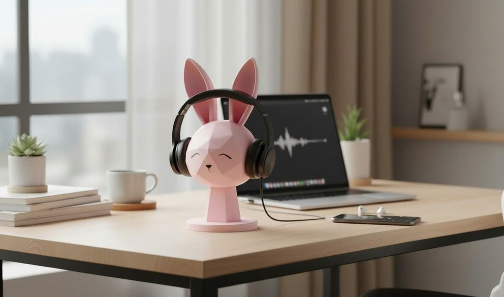 Geometric Bunny Headphone Stand – Kawaii Low-Poly Gaming Desk Decor