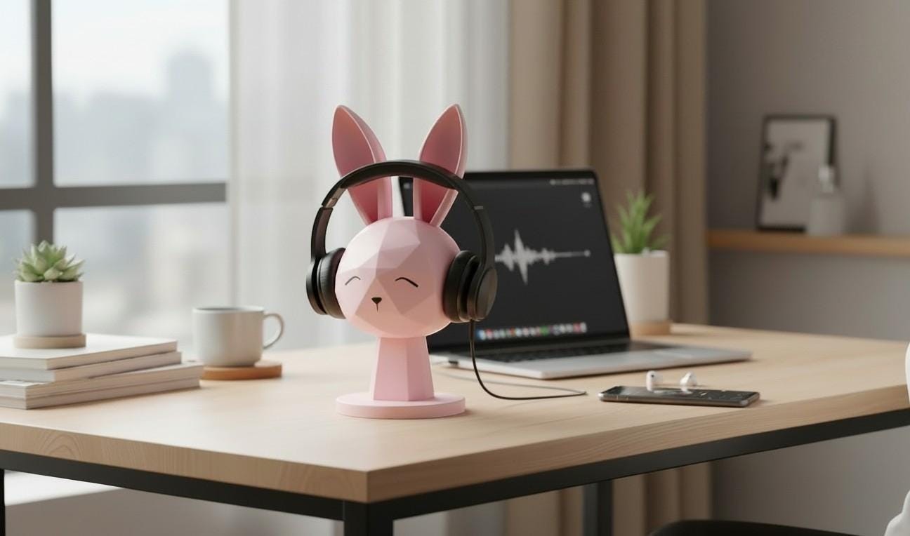 Geometric Bunny Headphone Stand – Kawaii Low-Poly Gaming Desk Decor