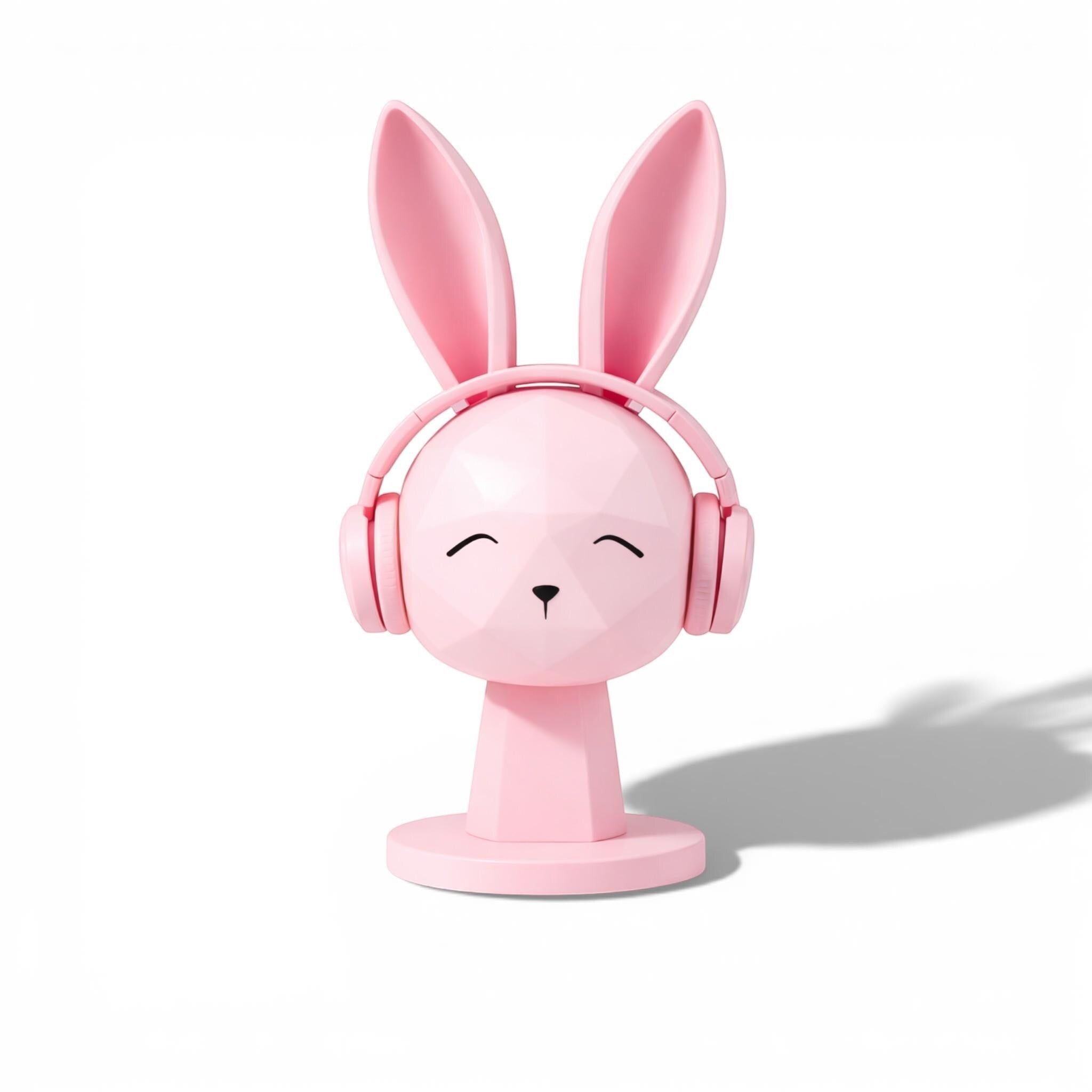 Geometric Bunny Headphone Stand – Kawaii Low-Poly Gaming Desk Decor
