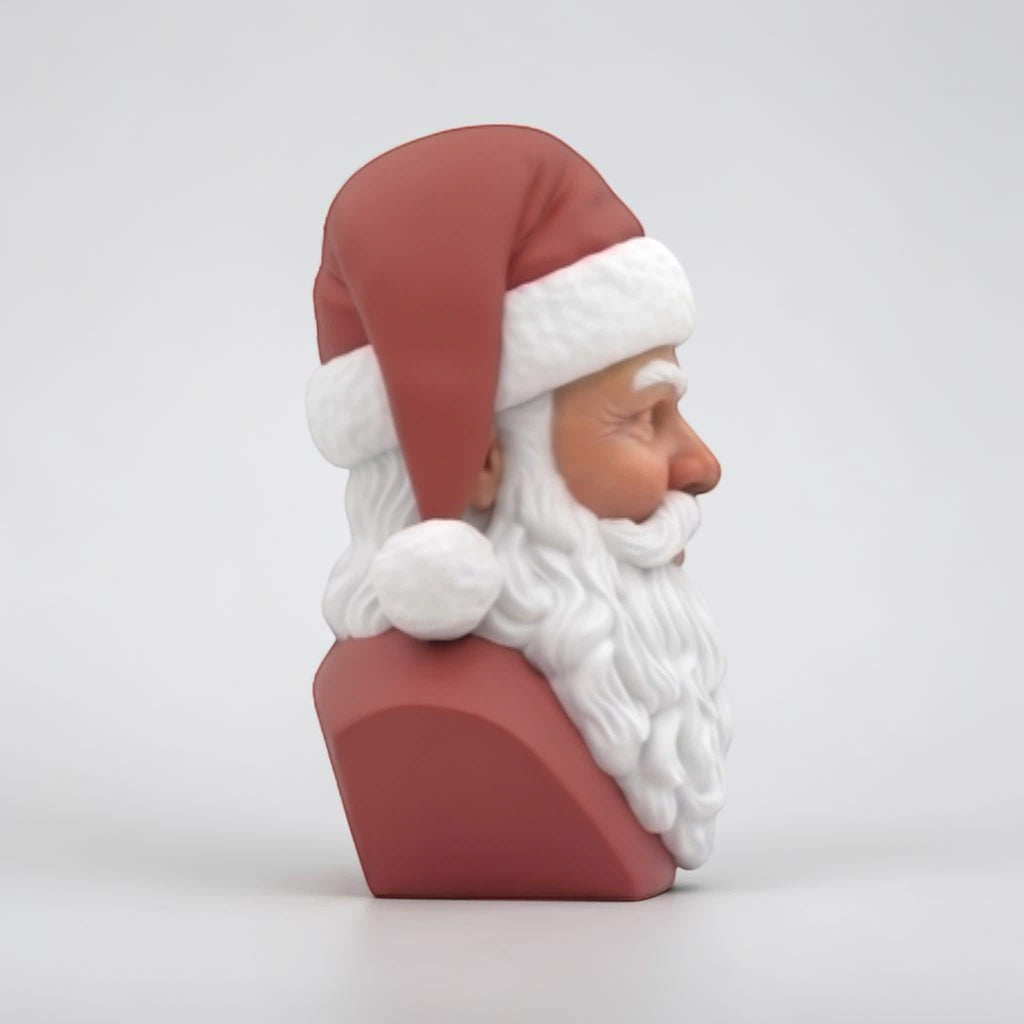 Happy3dWorld 3D-printed Santa Claus bust wearing black over-ear headphones, featuring red and white PLA textures.