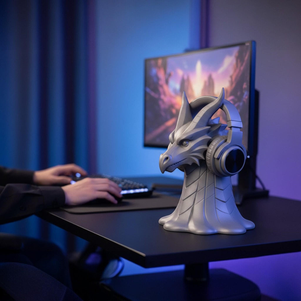 Dragon Head Headphone Stand – 3D Printed Fantasy Gothic Desk Holder