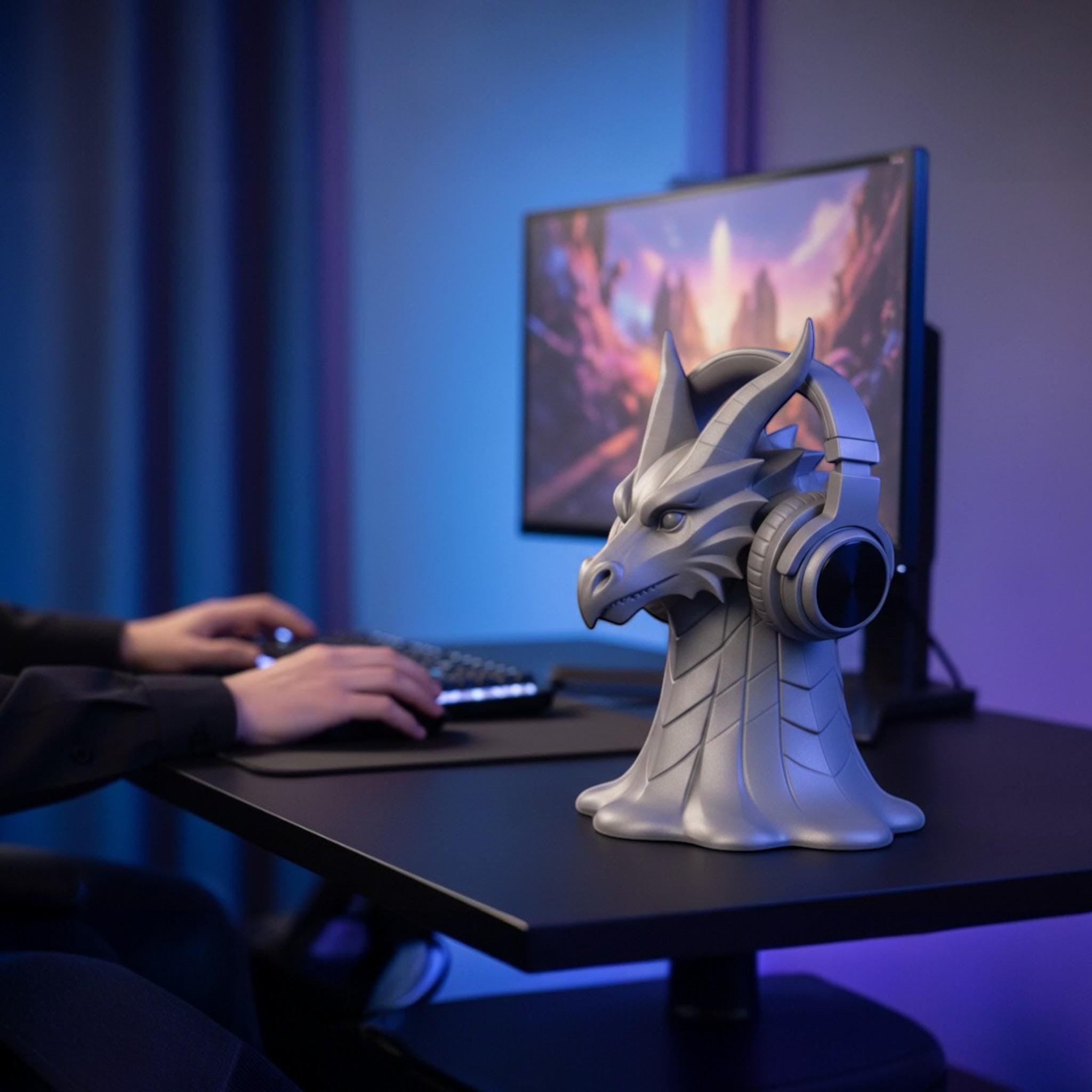 Dragon Head Headphone Stand – 3D Printed Fantasy Gothic Desk Holder