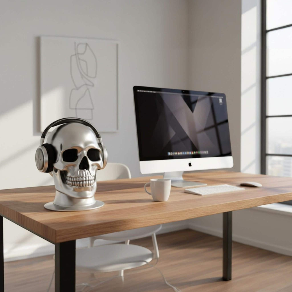 Skull Headphone Stand – Cyberpunk Gaming Desk Organizer & Headset Hanger