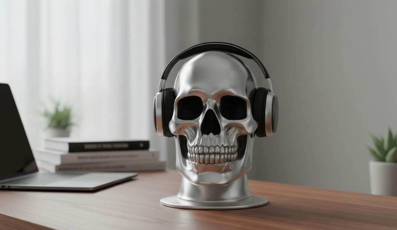 Skull Headphone Stand – Cyberpunk Gaming Desk Organizer & Headset Hanger