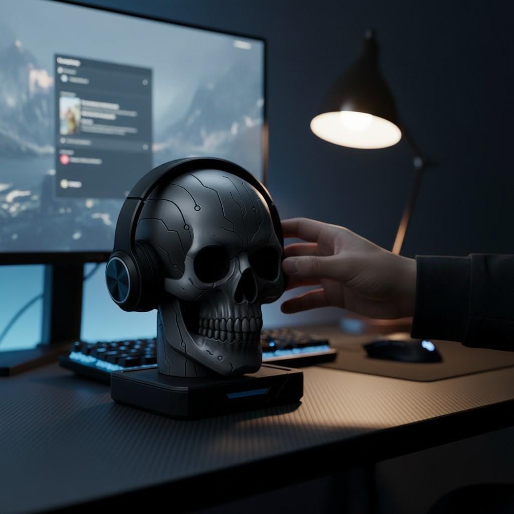 Skull Headphone Stand Gothic Desk Decor for Gaming Setup