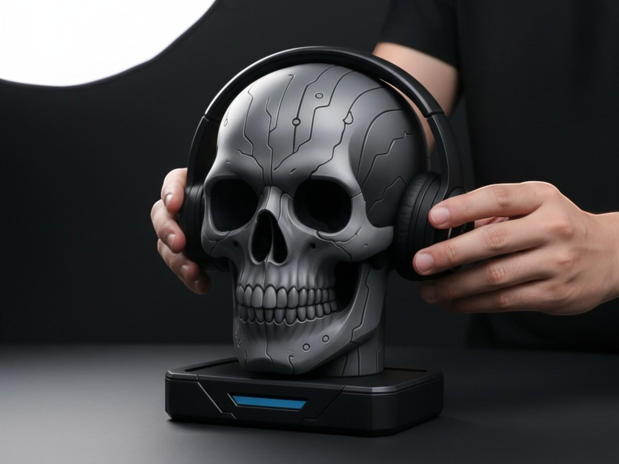 Skull Headphone Stand Gothic Desk Decor for Gaming Setup