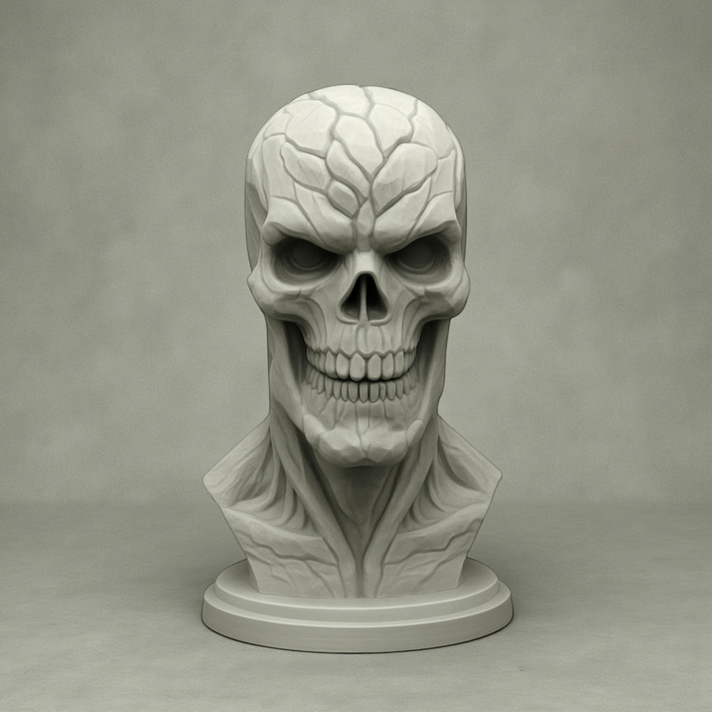 Happy3dWorld grey skull headset holder with detailed cyberpunk textures for gaming desk decor