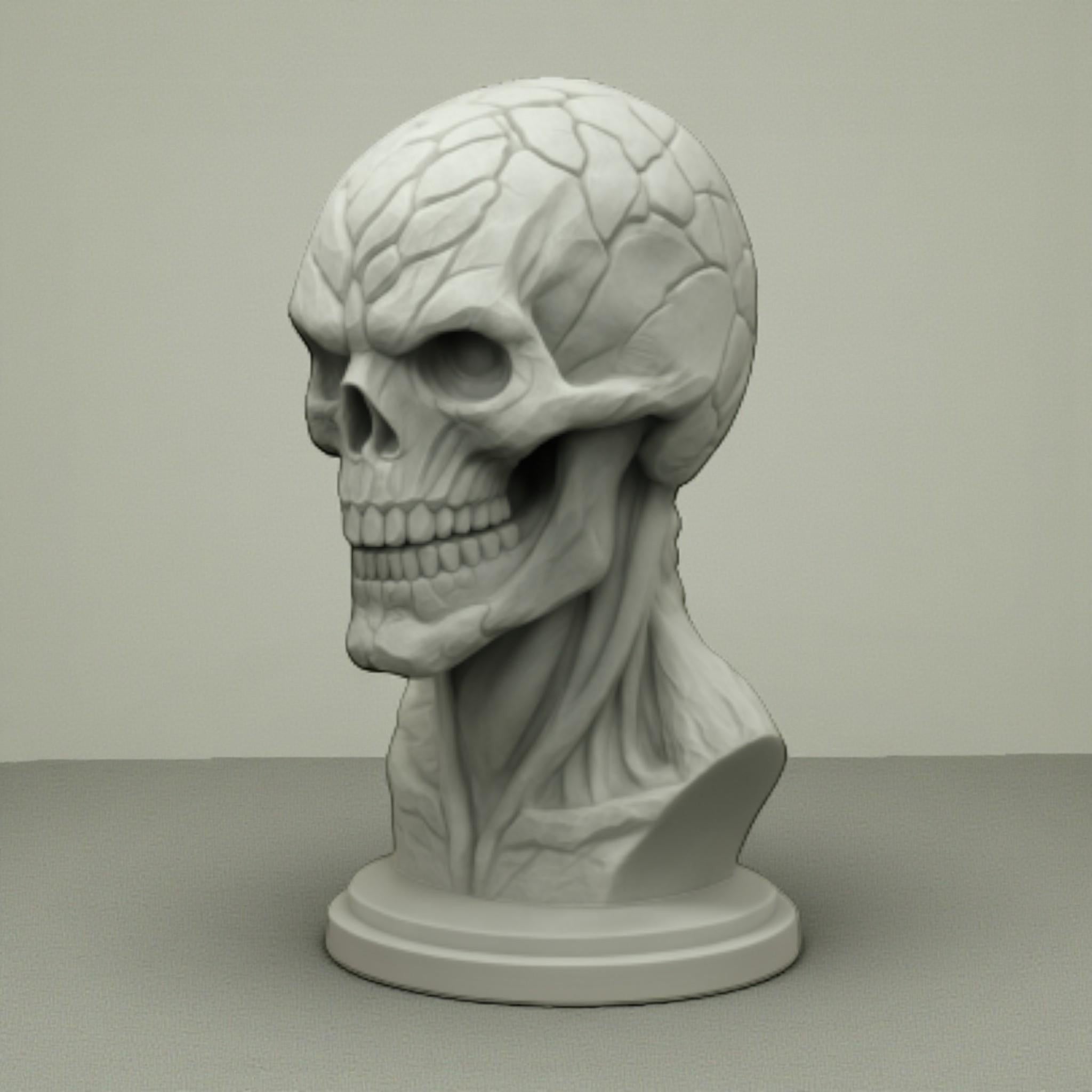 Happy3dWorld cyberpunk skull headset stand made of smooth grey PLA for gaming desk decor