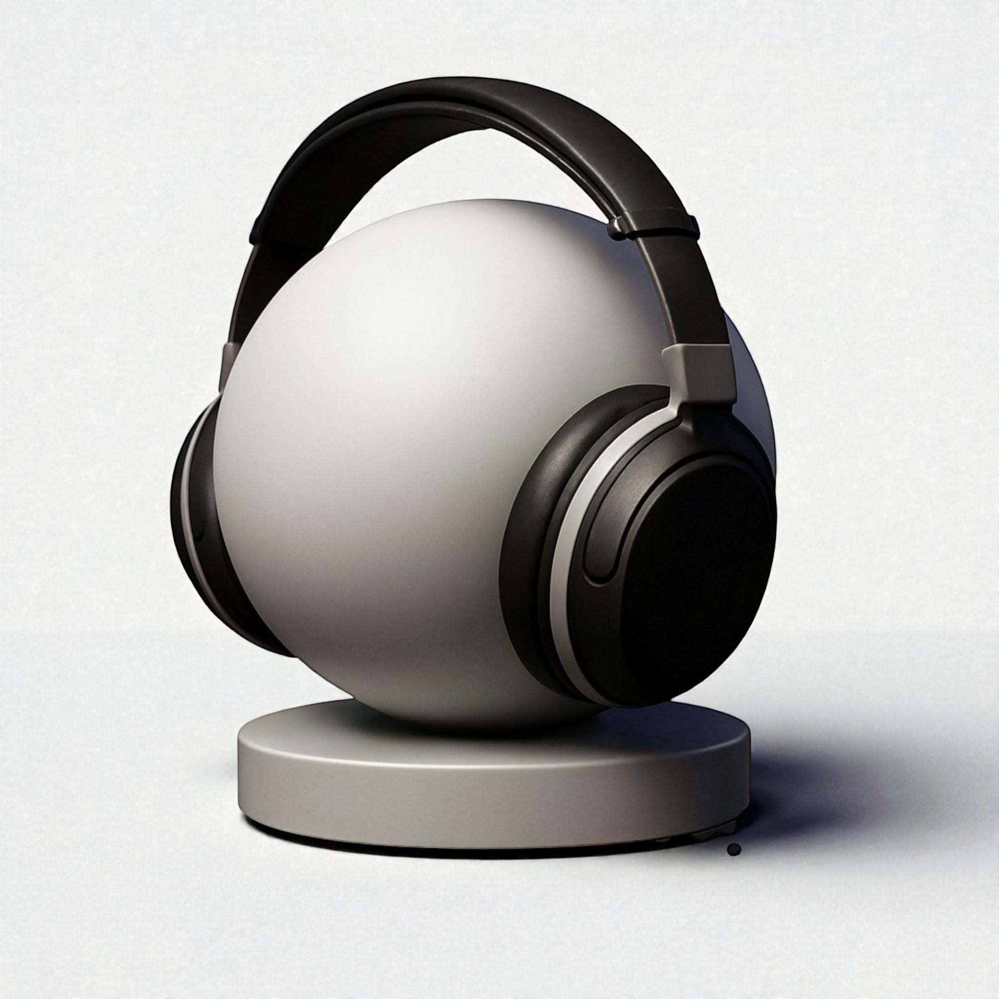 Happy3dWorld minimalist smiley emoji headphone stand with matte finish holding black over-ear gaming headset