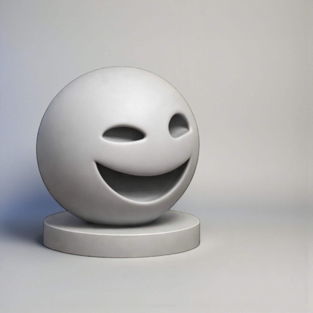 Happy3dWorld minimalist grey smiley face headphone stand with a smooth matte finish for gaming desk organization