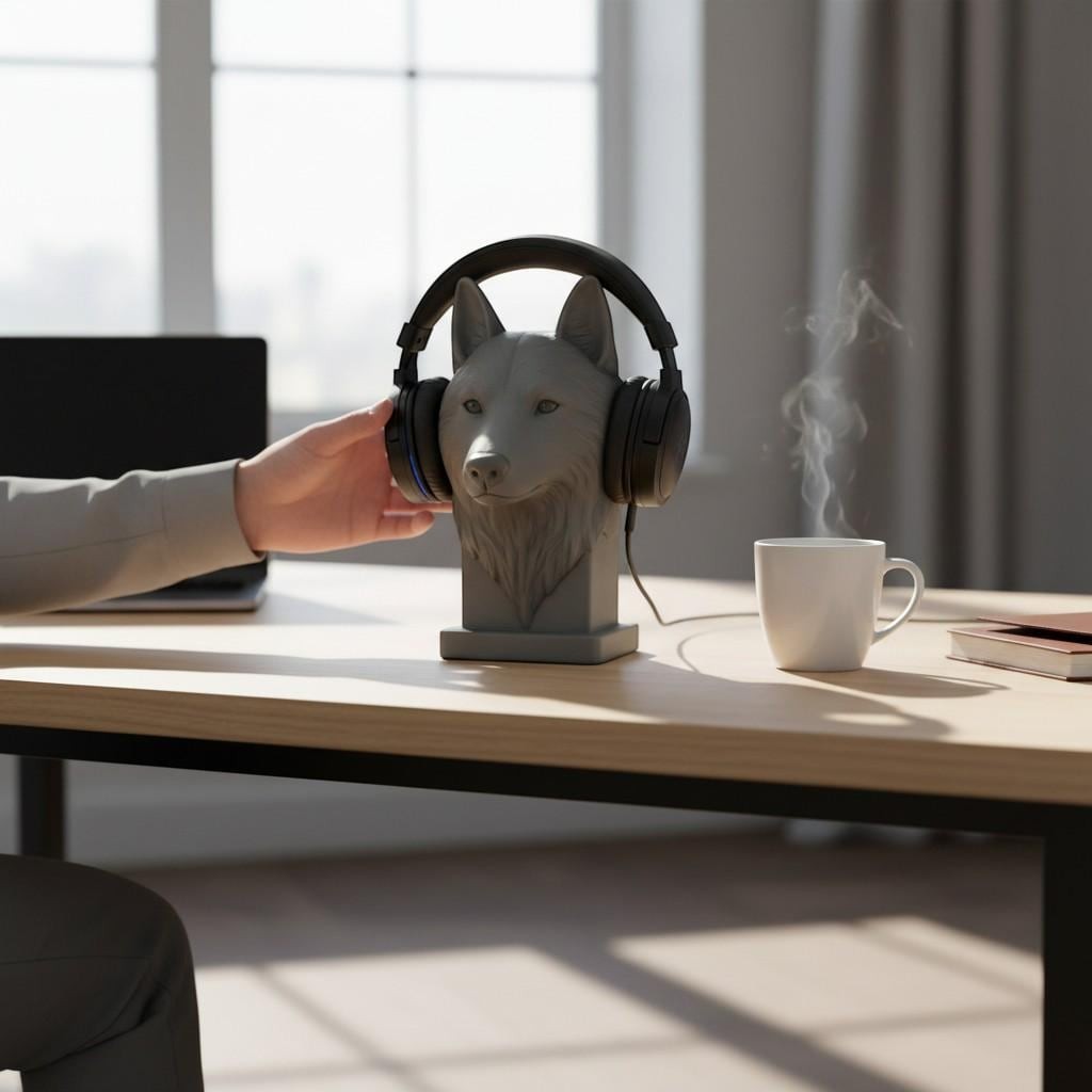 Wolf Headphone Stand – 3D Printed Animal Bust for Gaming Desks