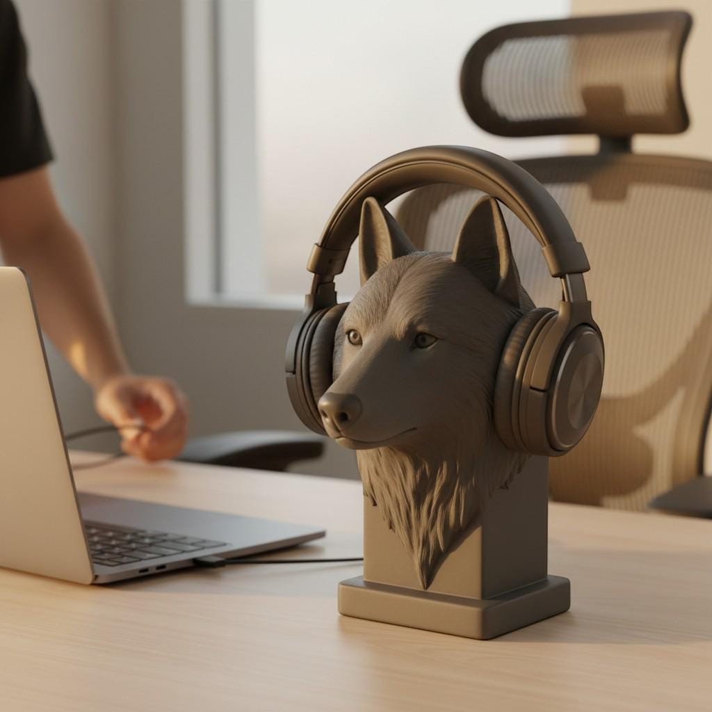 Wolf Headphone Stand – 3D Printed Animal Bust for Gaming Desks